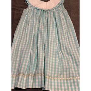 Delaney Girls Aqua Gingham Check Embroidered Ducks Ruffle Collar Dress Size 6x